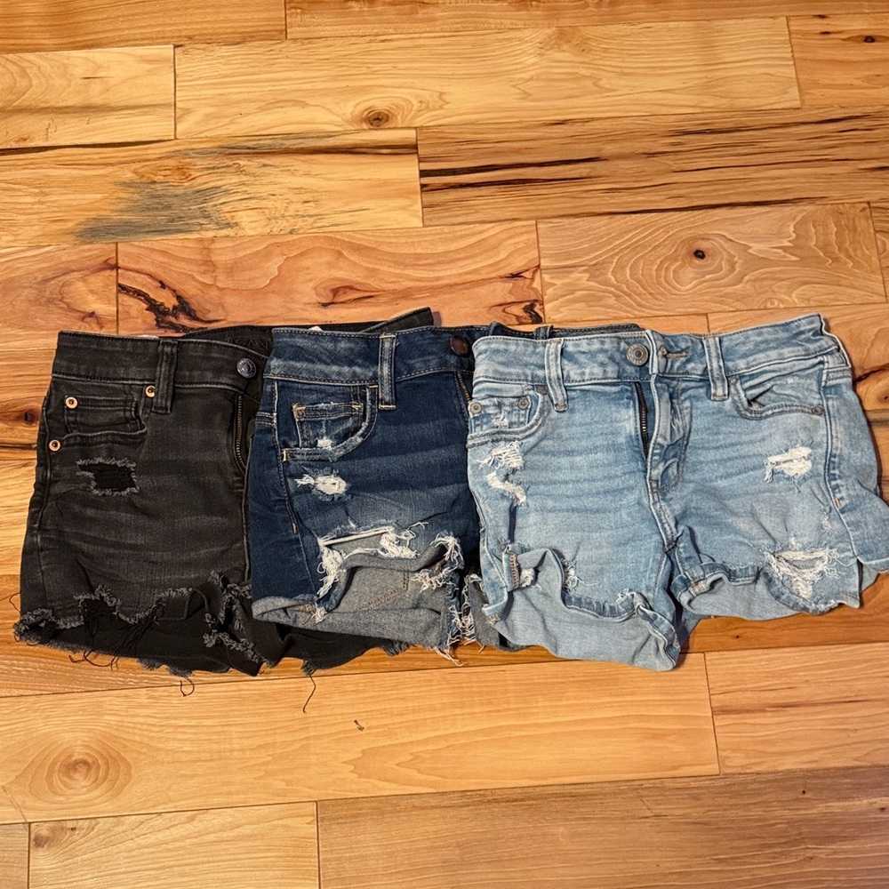3 American Eagle Women's Jean Shorts - Black, Blue, Light Blue